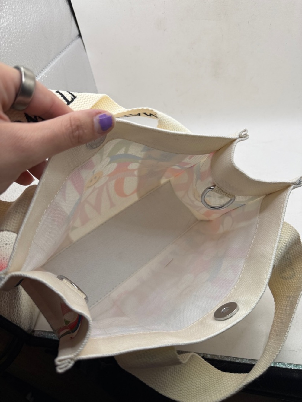 Happy Sunflower Multicolor Canvas Tote Bag Cream Rainbow Floral Gentlewoman - Picture 11 of 11